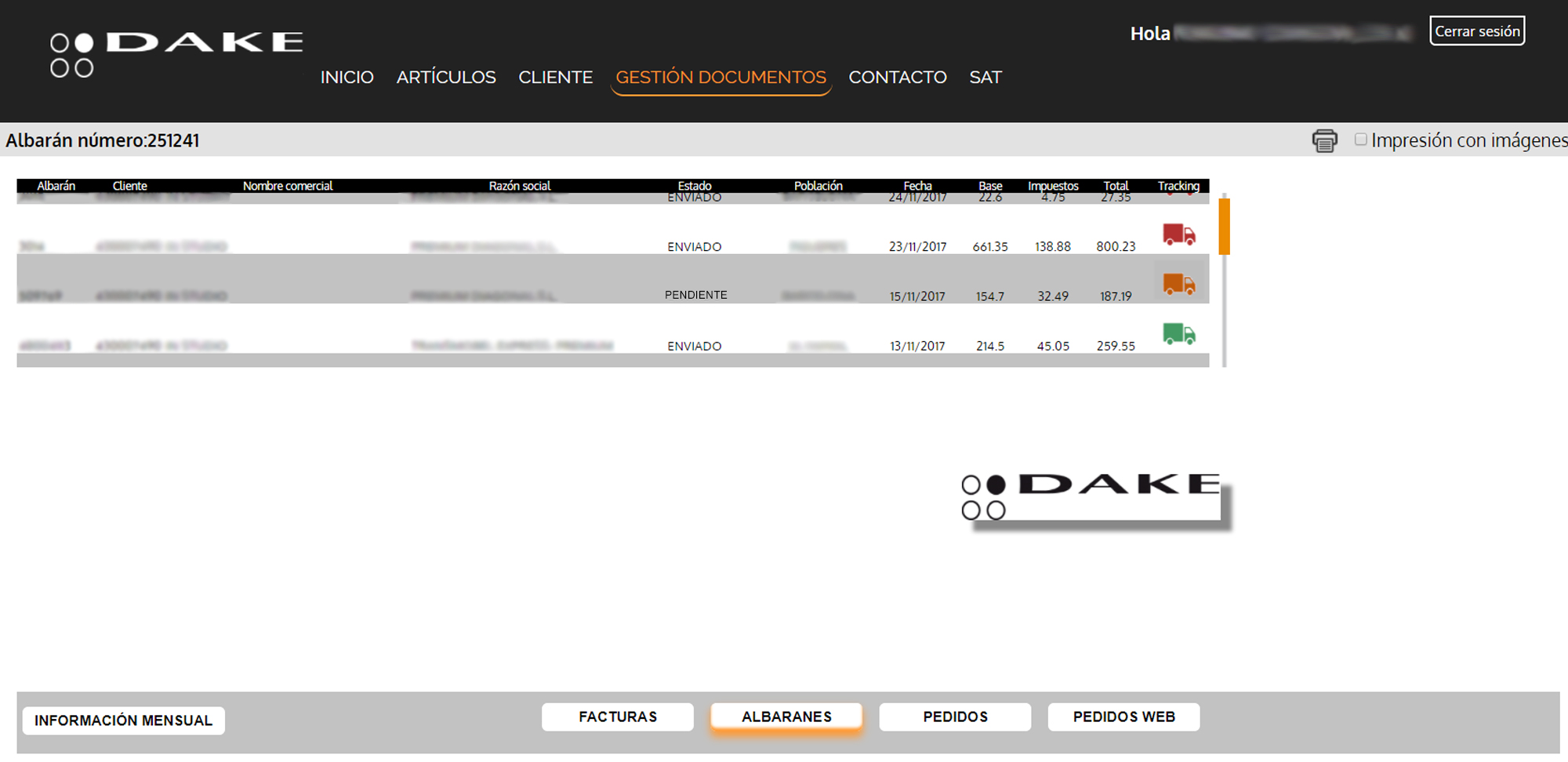 Seguimiento del tracking en DAKE